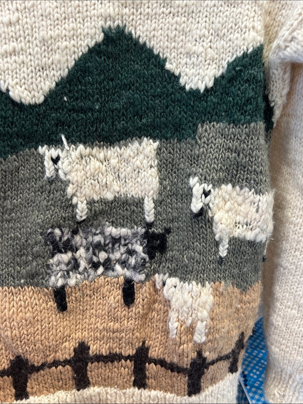Gusto Handknit Sheep Farm Sweater - Cream, Green, Gray, Tan - Picture 4 of 5